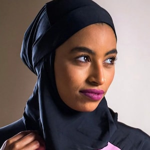 Swimming hijab cap hat premium luxury lycra one size lightweight black modest