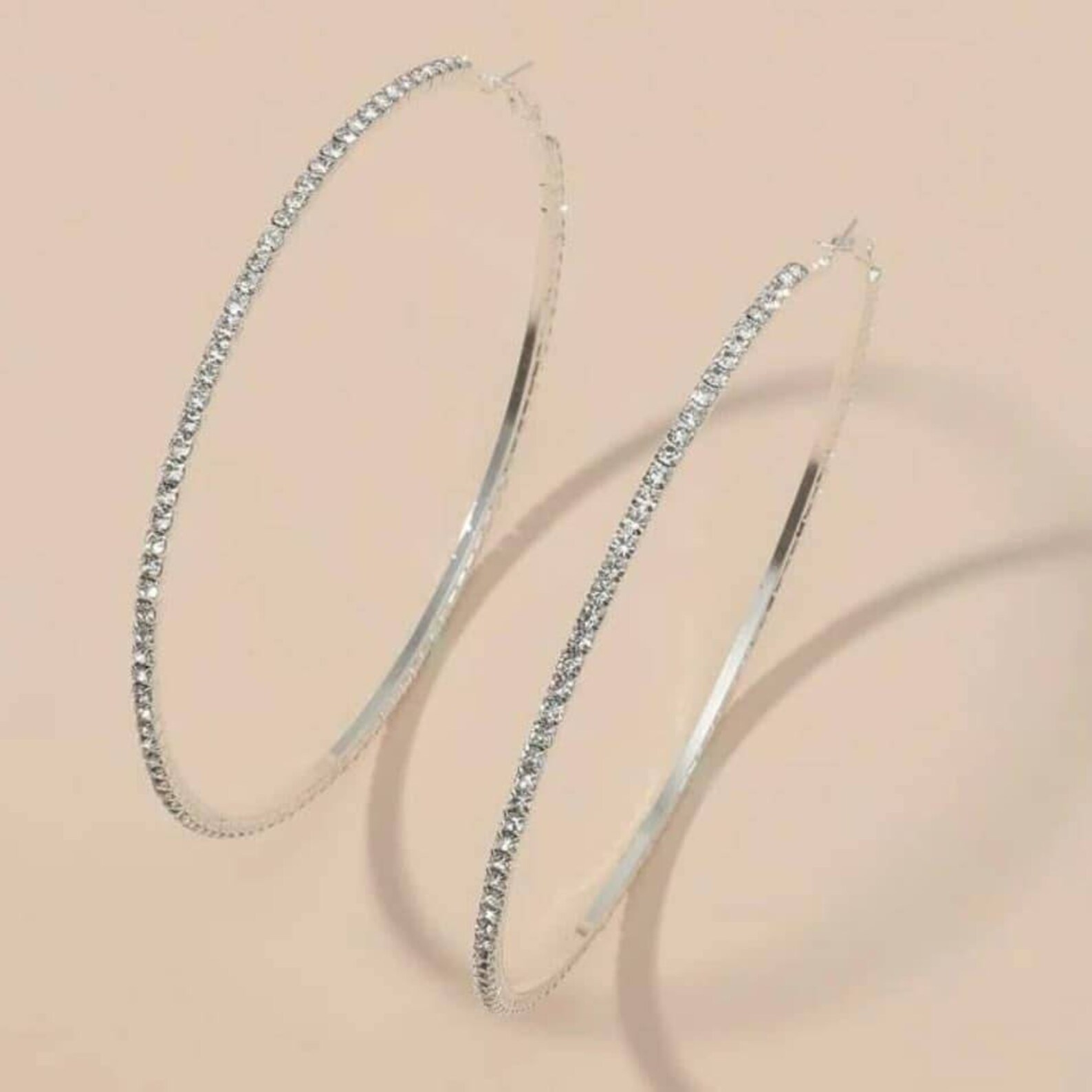 Silver Rhinestone Hoop Earrings - Etsy