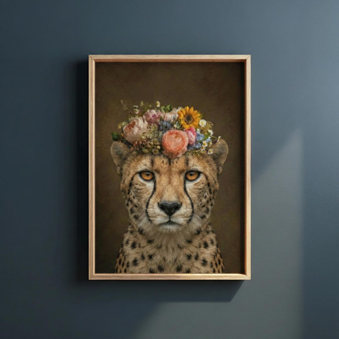 Cheetah Floral Crown Poster, Safari Nursery Wall Art, Unframed - Etsy