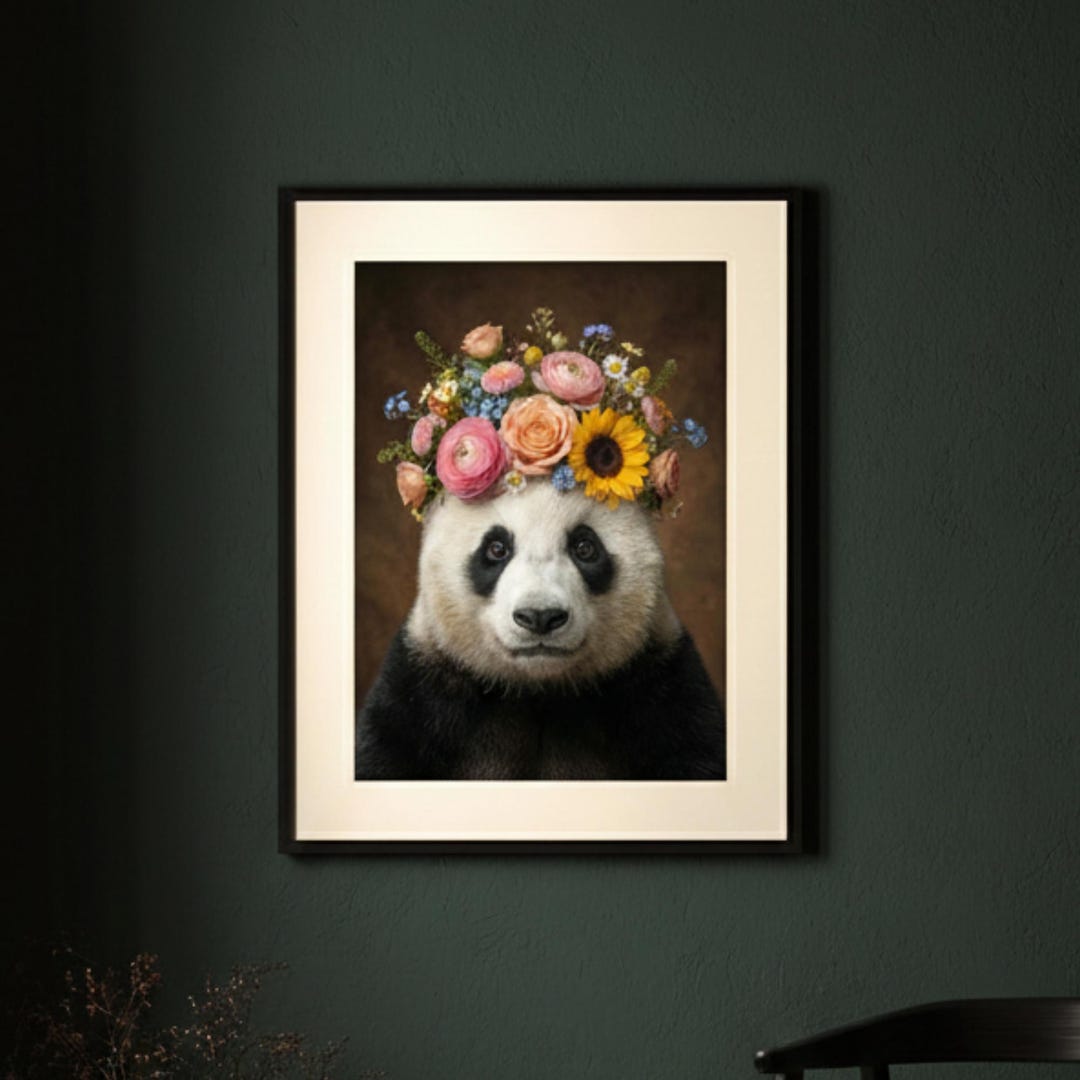 Panda Bear Print, Panda Gift, Giant Panda Wall Art, Floral Animal ...