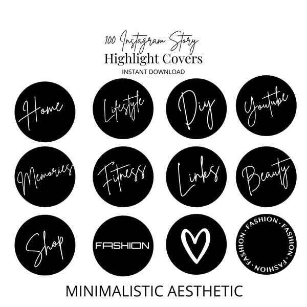 Black highlight Covers for Instagram Minimalist Aesthetic Story Cover Design Bundle