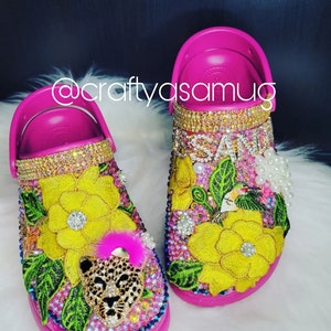 Custom Floral Tropical Safari Spring Summer Rhinestone Bling crocs