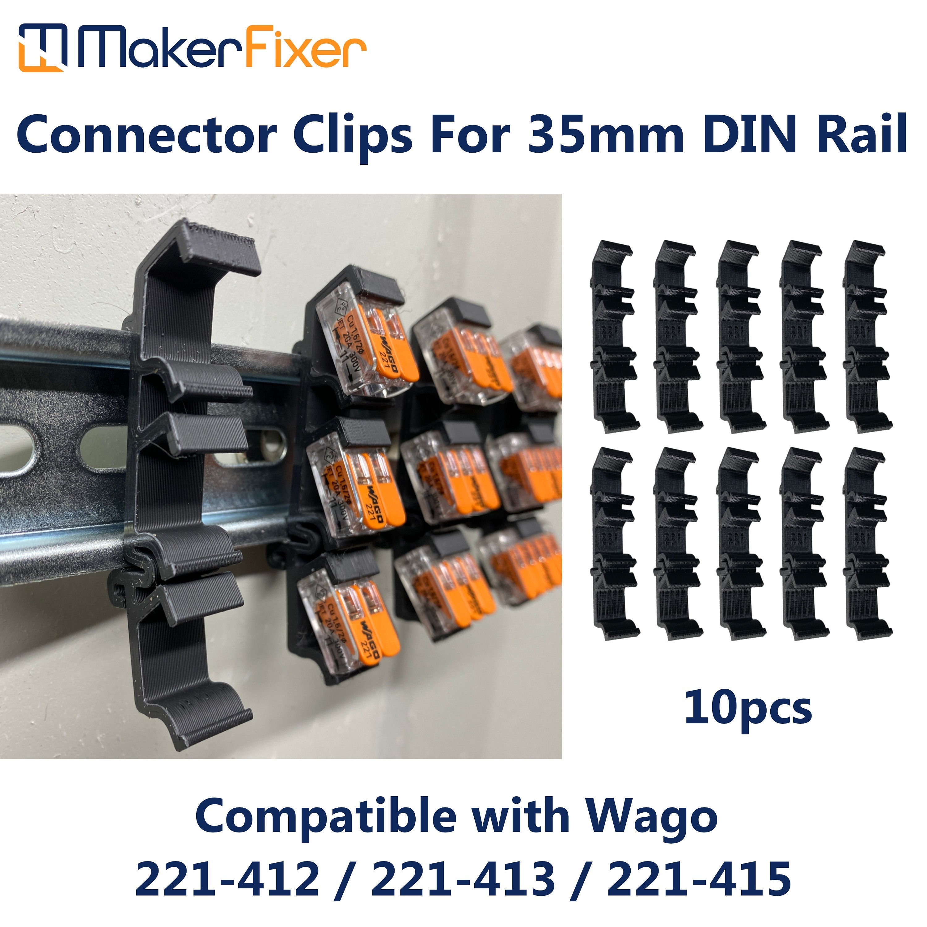 10pcs DIN Rail Mounts For Wago 221 Connectors 3D Printed