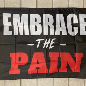 Motivation Flag FREE USA Ship Embrace The Pain Train Lift Gym Man Cave Muscle Fitness Hard Work Sign Banner Poster 3x5’