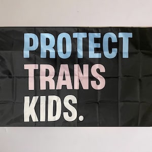 Proteger a los niños trans Bandera LGBTQ+ Pronombres Múltiples géneros Orgullo Igualdad Atención médica Derechos de los niños Cartel grande Cartel Banner envío gratis EE. UU.