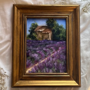 Oningelijste Provence Franse landschapsprint, zachte pastel lavendelprint, Franse inrichting, Frans huis, romantisch zonnig lavendelschilderij van kunstenaar