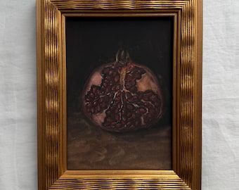Pomegranate Still Life Print, Moody Kitchen Wall Art, Dark Academia Fruit Painting, Classical Vintage Decor, Fine Art Print