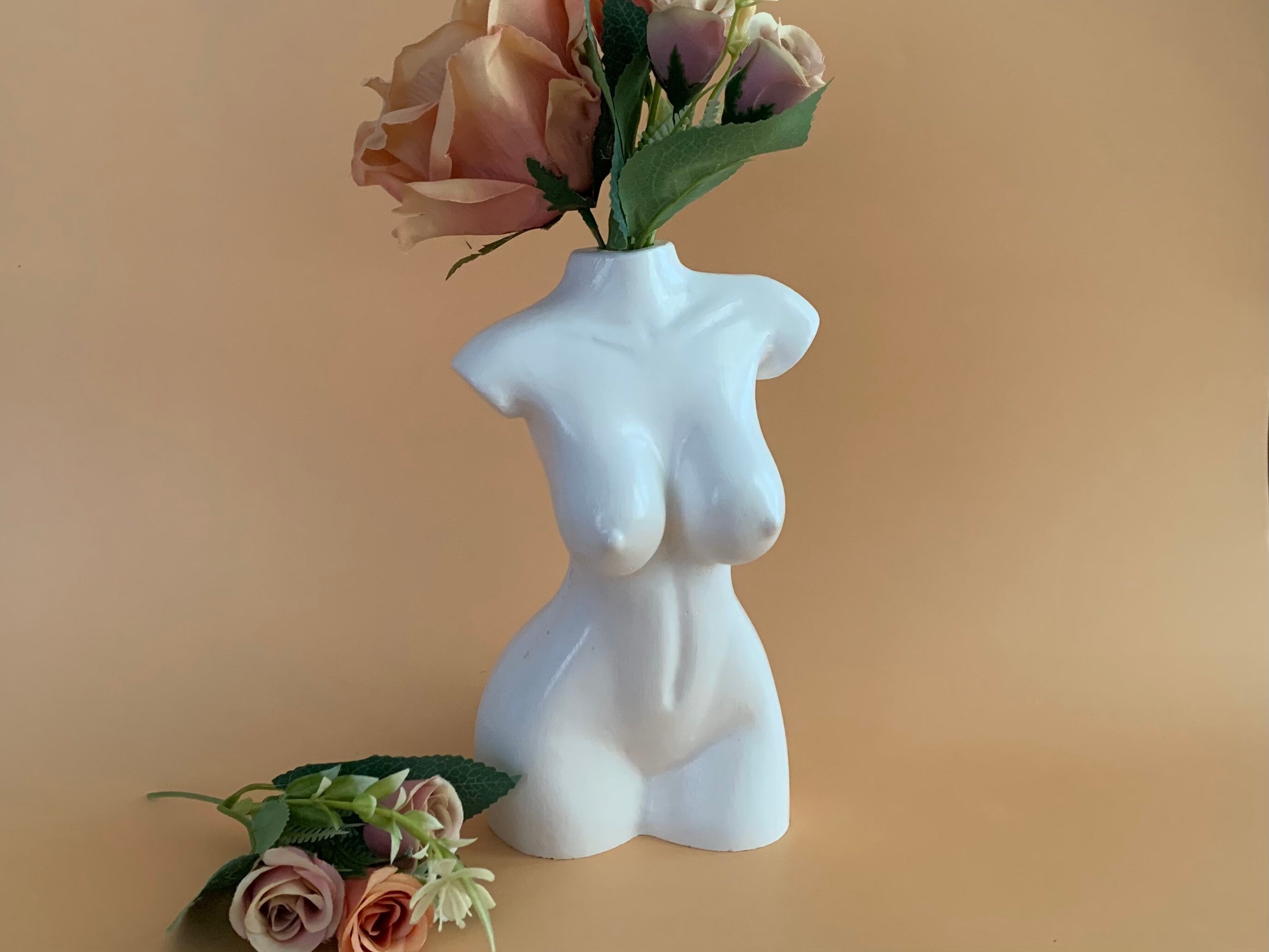 Vase Blanc Décoratif 22cm en Plâtre de Paris Pour Les Fleurs Sèches Cadeau Vase Céramique Pot Fleur 