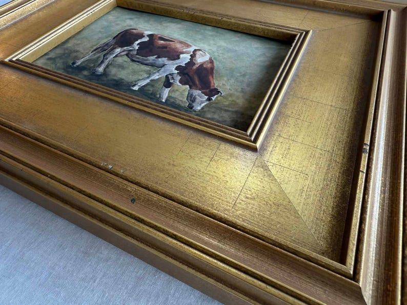 Cow Oil Painting Print | Rustic Farm Animal Wall Art | Vintage Style Framed Art | Farm Animals Lover Gift | Farmhouse Present Decor image 6