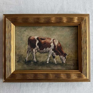 Cow Oil Painting Print | Rustic Farm Animal Wall Art | Vintage Style Framed Art | Farm Animals Lover Gift | Farmhouse Present Decor Louvre Frame