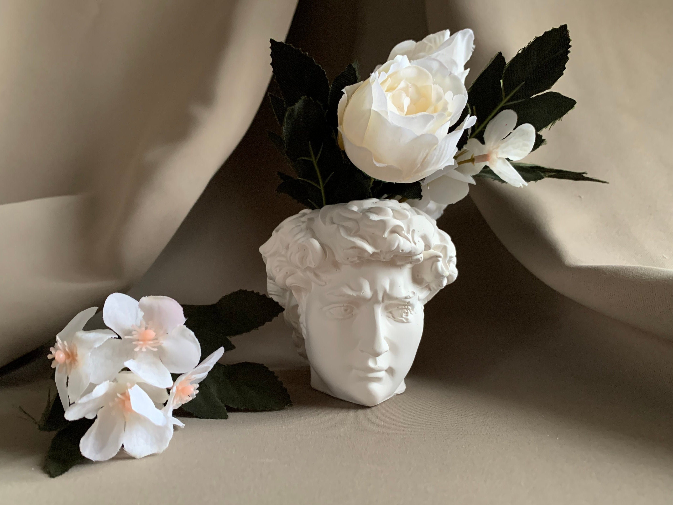 Vase Visage Tete David Style Nordique Vase Gypse Ceramique Blanc Moderne Artisanale Vintage Contempo