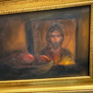 Stampa di natura morta con icona di Gesù - Riproduzione artistica con candela, dipinto a olio originale, decorazione murale spirituale, stampa d'archivio senza cornice