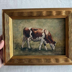 Cow Oil Painting Print | Rustic Farm Animal Wall Art | Vintage Style Framed Art | Farm Animals Lover Gift | Farmhouse Present Decor image 2