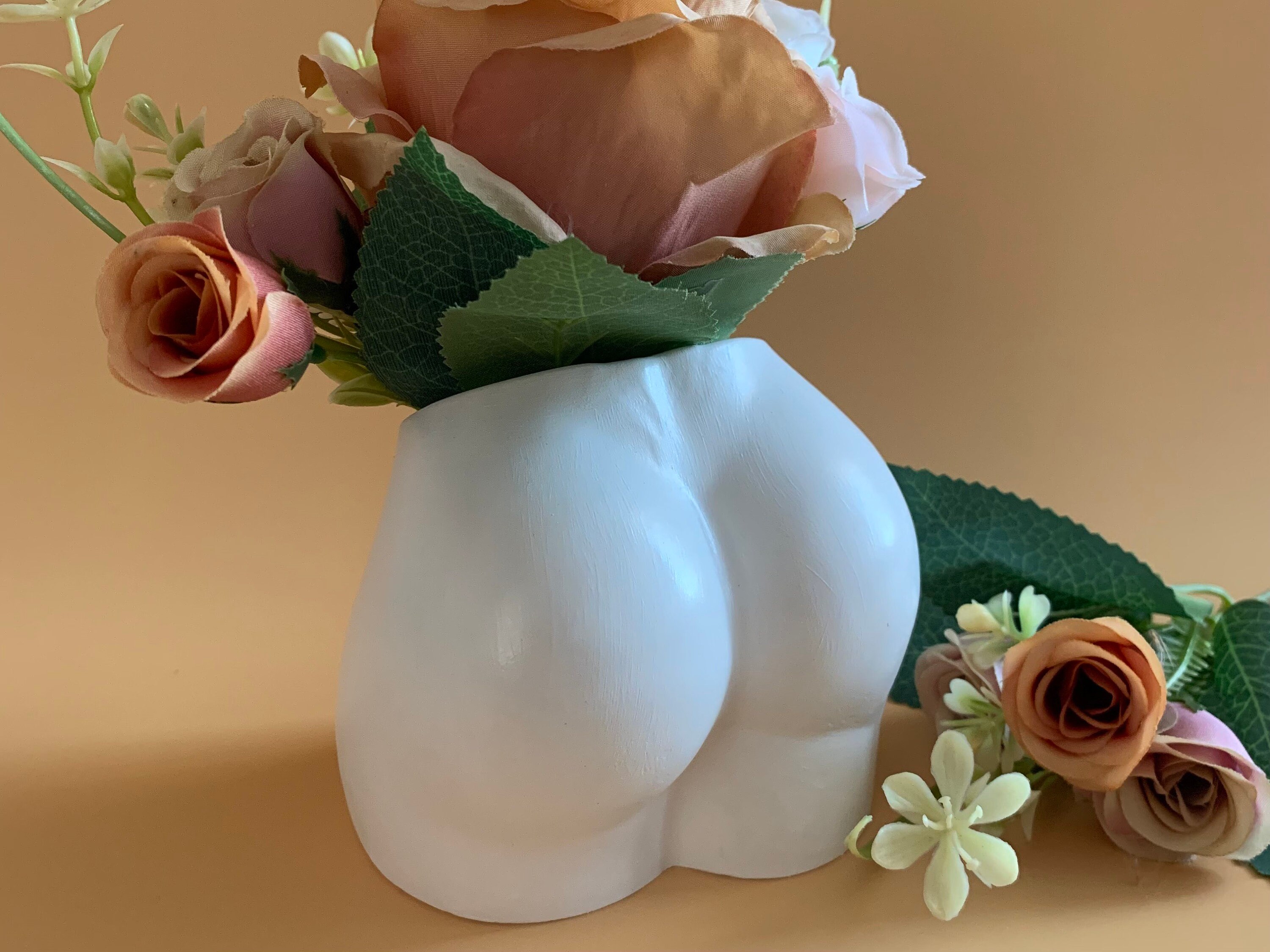 Vase Blanc Décoratif en Plâtre de Paris Pour Les Fleurs Sèches Cadeau Vase Céramique Pot Fleur Fesse