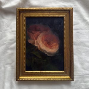Stampa artistica "Peach Rose" - Riproduzione artistica di un dipinto a olio originale, decorazione murale floreale romantica e suggestiva, senza cornice, carta d'archivio