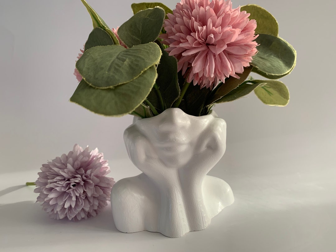Vase Face Woman Bust Head Nordic Style Gypsum Vase Ceramic Etsy