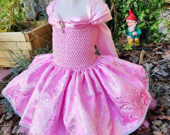 Princess Aurore dress, tutu dress in tulle and pink brocade