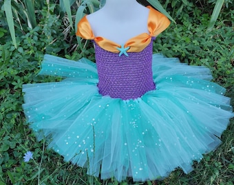 Tutu-Kleid der kleinen Meerjungfrau, Kostüm in Blau, Lila und Orange für Babys und Mädchen, Weihnachtsgeschenk für Kinder