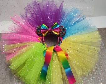 Jupe en tulle multicolore, déguisement clown pour bébé et fillette, costume carnaval, anniversaire, jour de fête costumé, spectacle enfant