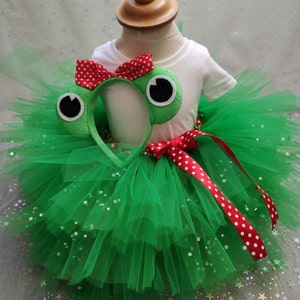 déguisement bébé de grenouille, jupe tutu en tulle vert avec serre tête de grenouille