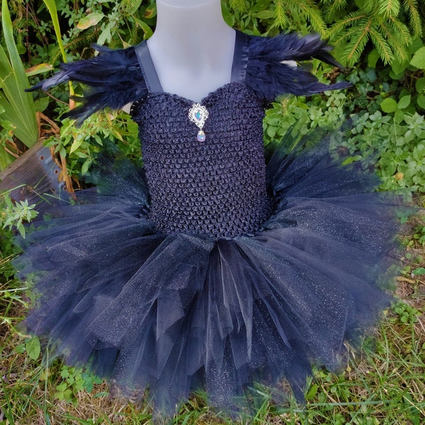 Traje de cisne negro o blanco, vestido tutú para niños en tul y plumas negras