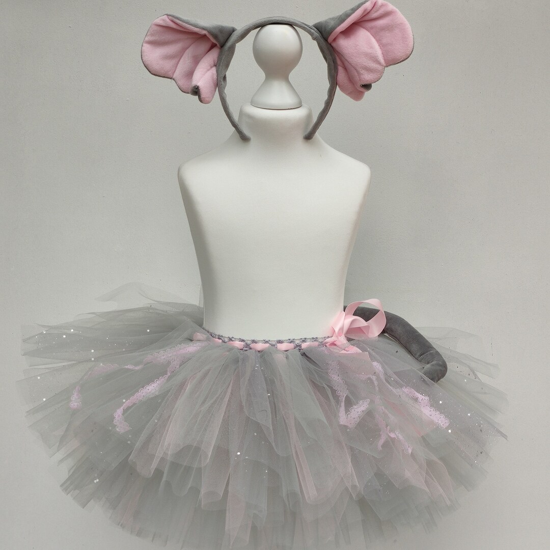 Costume da elefante per bambini, gonna tutù grigia e rosa con