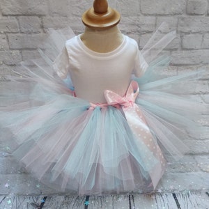 Feenkostüm, Tutu-Rock für Kinder in Pastellfarben, rosa und blauer Tüll, Feenflügel. Geburtstags-Tutu, Karnevalskostüm Bild 6