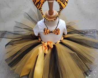 Déguisement fille, jupe tutu tigre avec serre tête, costume animaux pour enfant, anniversaire costumé, cadeau enfant, tutu de spectacle