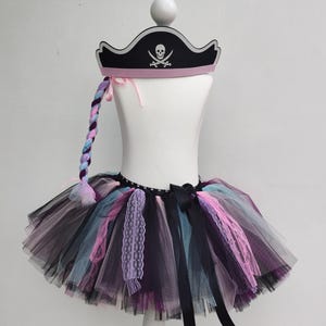 Children&#39;s pirate costume, pirate headband, pink and black, birthday tutu, Halloween or carnival costume, girl&#39;s gift, show tutu