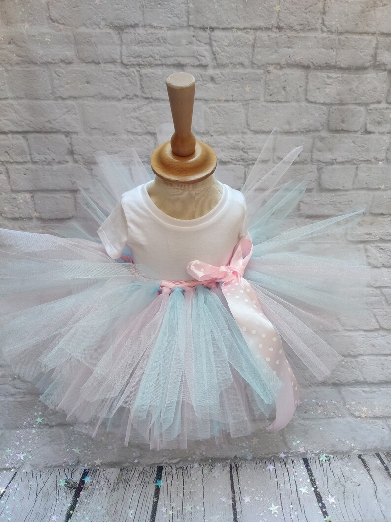 Feenkostüm, Tutu-Rock für Kinder in Pastellfarben, rosa und blauer Tüll, Feenflügel. Geburtstags-Tutu, Karnevalskostüm Bild 8