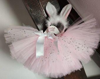 Déguisement enfant, jupe tutu petit lapin rose pour bébé et fillette. Costume carnaval, tutu d'anniversaire, cadeau enfant