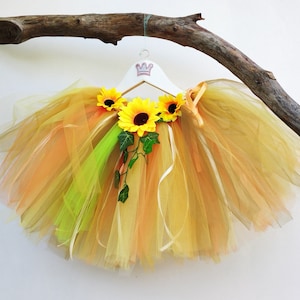 Strój jesiennej wróżki, tutu w kolorach jesieni, tutu słonecznika, kostium dziecięcy, Halloween, karnawał, tutu sceniczny dla dzieci