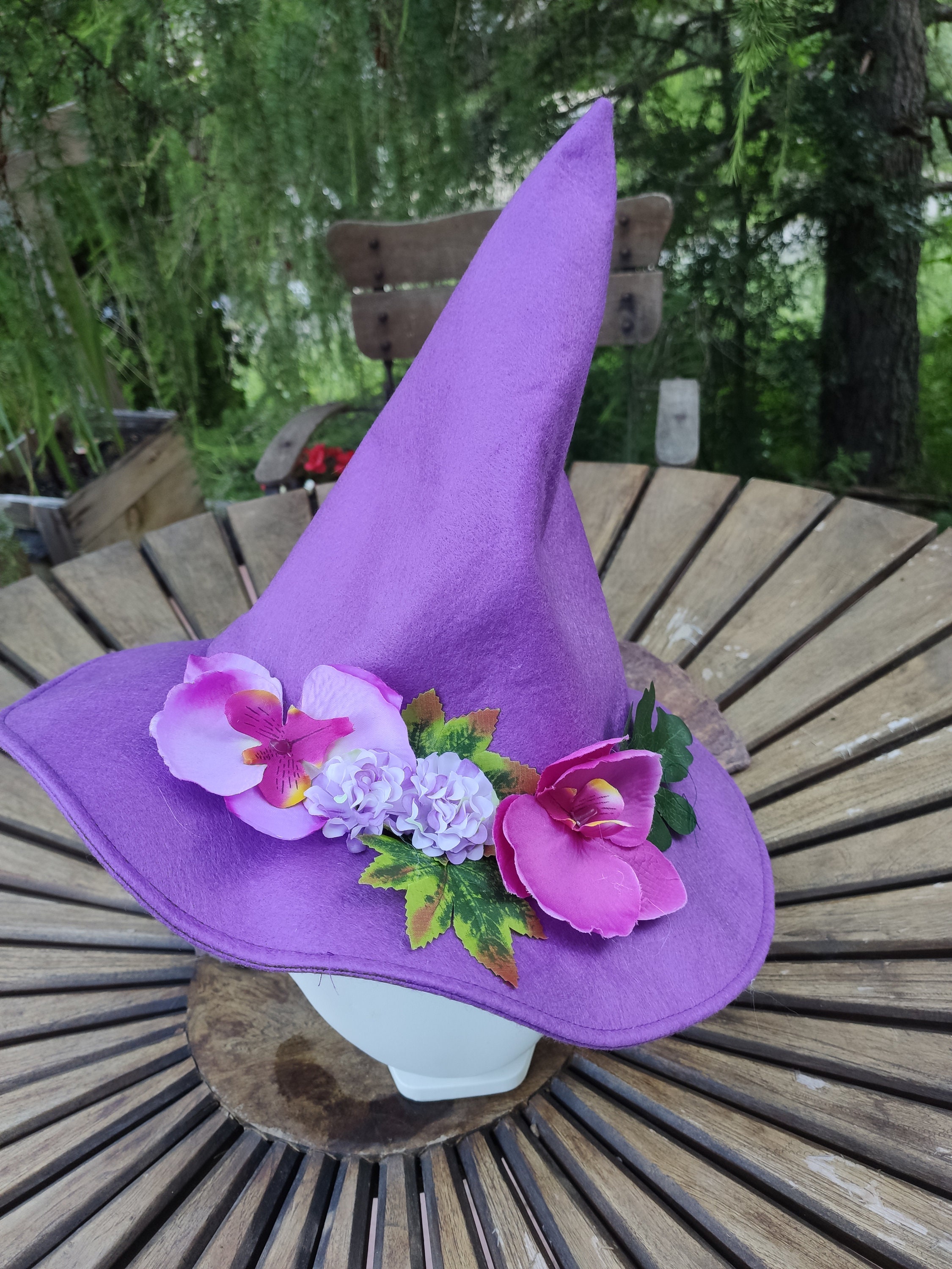 Purple Felt Fairy Hat With Flowers Child or Adult Hat, Halloween