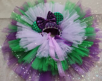 Little mermaid tutu for baby, purple and green tulle, mermaid headband, birthday tutu, carnival costume, birthday gift, Christmas gift..