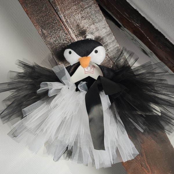 Déguisement enfant, jupe tutu petit pingouin, costume bébé et fillette noir et blanc avec serre-tête. Carnaval, anniversaire..