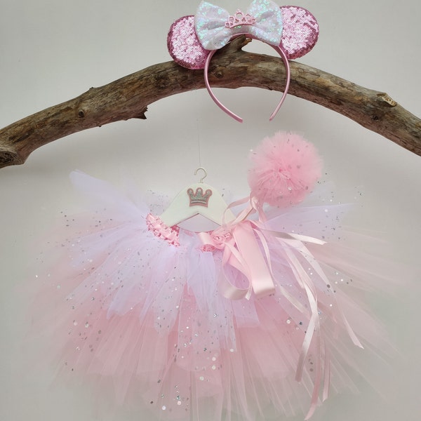 Déguisement enfant de princesse, tutu rose, baguette et serre-tête princesse, cadeau d'anniversaire, de Noël, costume carnaval, Halloween.