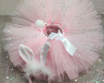 Déguisement bébé, jupe tutu petit lapin rose pour bébé, tutu premier anniversaire, cadeau enfant, tutu de Pâques, costume carnaval,Halloween