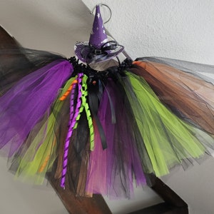 Baby and little girl witch tutu, Halloween skirt in black, orange, green and purple tulle, Halloween, carnival, child's birthday