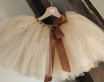 Tutu enfant en tulle beige irisé, rose ou gris argenté, tutu demoiselle d'honneur, cadeau d'anniversaire fille,    tutu danse, spectacle