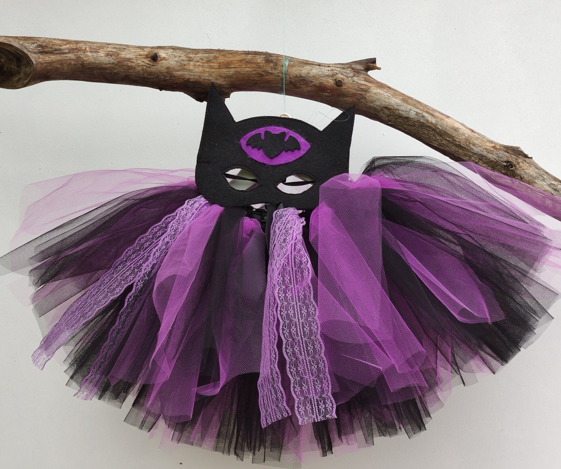 Halloween Da Paura! Costume Pipistrello Per Bambina Con Tutù E Accessori - Vestito Viola, Cerchietto E Borsetta Per Dolcetto O Scherzetto