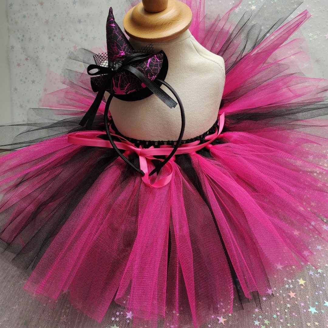 Tutu for Baby, Little Witch in Black Tulle, Fuchsia With Hat, Birthday