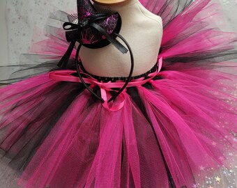 Tutu for baby, little witch in black tulle, fuchsia with hat, birthday or Halloween tutu, souvenir photo shoot, baby gift