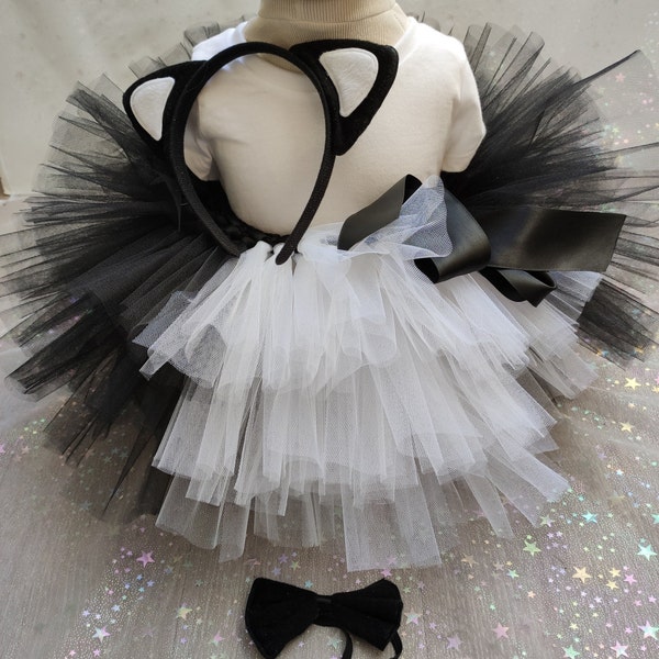 Schwarz-weißes Katzenkostüm für Kinder, Tutu mit Zubehör, Geburtstags-Tutu, Halloween, Karneval, Weihnachtsgeschenk für Mädchen, Show-Tutu