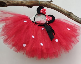 Déguisement enfant, tutu petite souris rouge à pois blanc, serre-tête. Costume Halloween, tutu d'anniversaire, cadeau de Noël, tutu de fête.