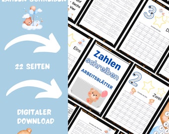 Learn to write numbers digital download coloring book relax 22 pages kindergarten children Nachspuren