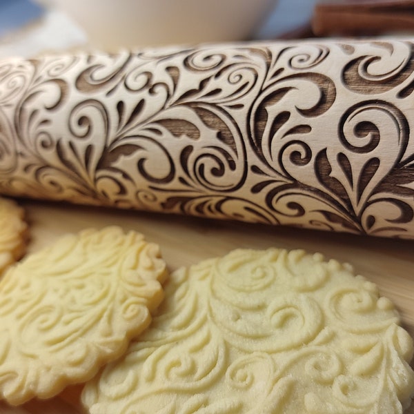 FLORAL 04 -  Rolling pin, olling pin, embossing rolling pin, engraved rolling pin by laser