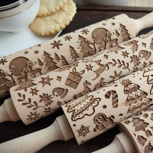 4 PACK Christmas Medim Size -  Rolling Pin personalized pin rolling pin vintage pastry rolling pin pattern rolling pin handmade xmas gift