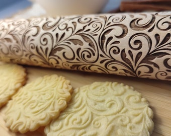 Floral 04 -  Rolling pin, olling pin, embossing rolling pin, engraved rolling pin by laser
