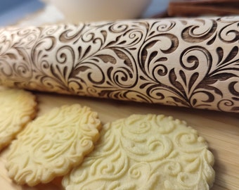 FLORAL 04 -  Rolling pin, olling pin, embossing rolling pin, engraved rolling pin by laser