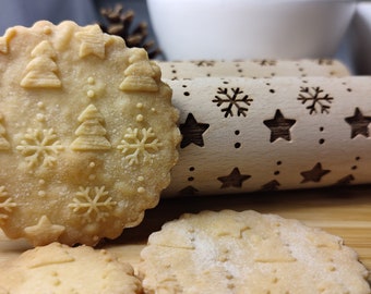 TREES & SNOWFLAKES -  Rolling Pin personalized Christmas holidays pin vintage pastry rolling pin christmas mini rolling pin handmade